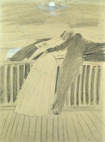Jeanne Hugo og Jean Charcot ved Hauteville House, Guernsey (pastell på papir) av Paul Cesar Helleu