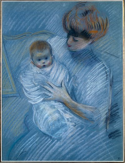 Barsel. Tegning av Paul Helleu (1859-1927), 1900-tallet. Portrett av en mor med barnet sitt. Bayonne, Musee Bonnat av Paul Cesar Helleu
