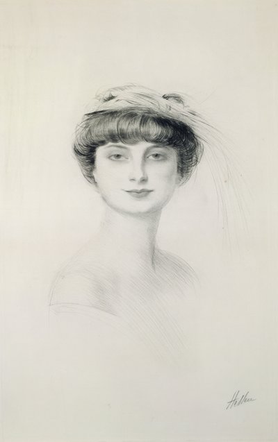 Portrett av Anna de Noailles (1876-1933) (tørrpunkt på papir) av Paul Cesar Helleu