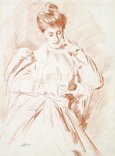 Portrett av Madame Helleu, lesing, av Paul Cesar Helleu