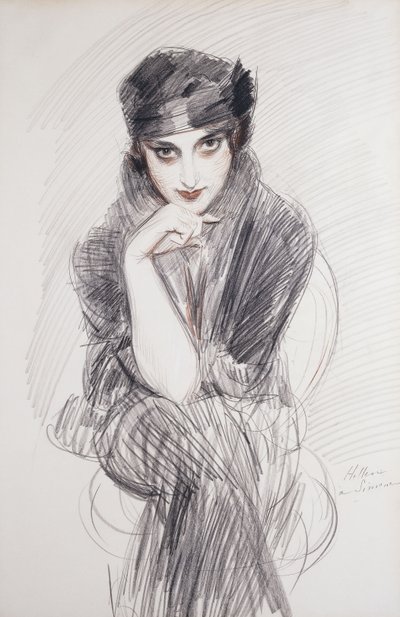 Portrett av en dame, muligens Madam Van Cleef av Paul Cesar Helleu