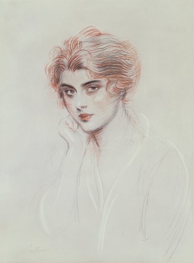 Kunstnerens datter (farget blyant på papir) av Paul Cesar Helleu