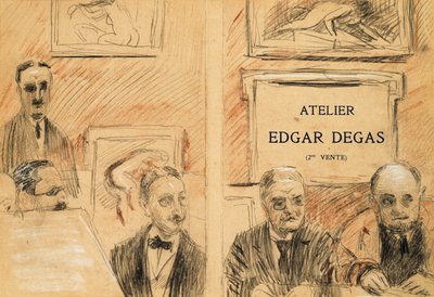 The Auctioneers på Edgar Degas studiosalg i desember 1918 av Paul Cesar Helleu