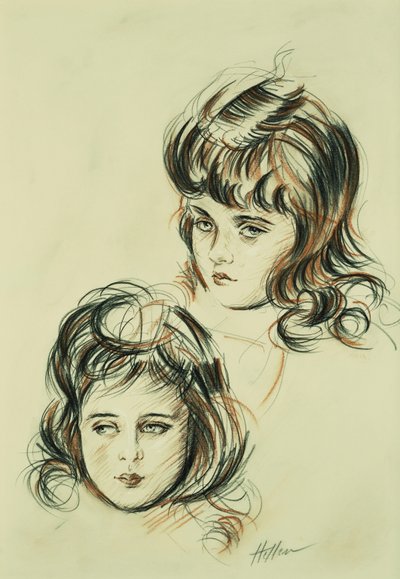 To studier av Ellen, kunstnerens datter, av Paul Cesar Helleu