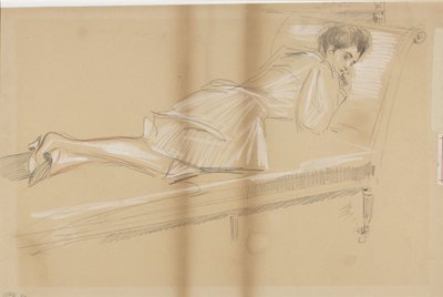 Kvinne som ligger fremover på en sofa av Paul Cesar Helleu