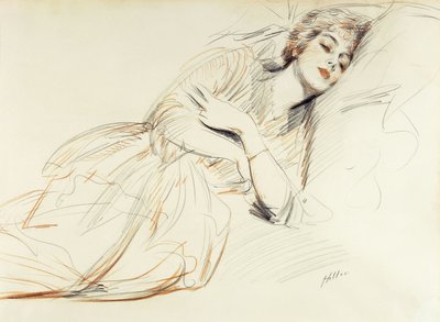 Kvinne tilbakelent; Løgnende kvinne, av Paul Cesar Helleu