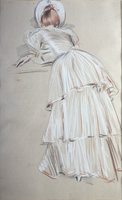 Kvinne som står og lener seg bakfra (pastell) av Paul Cesar Helleu