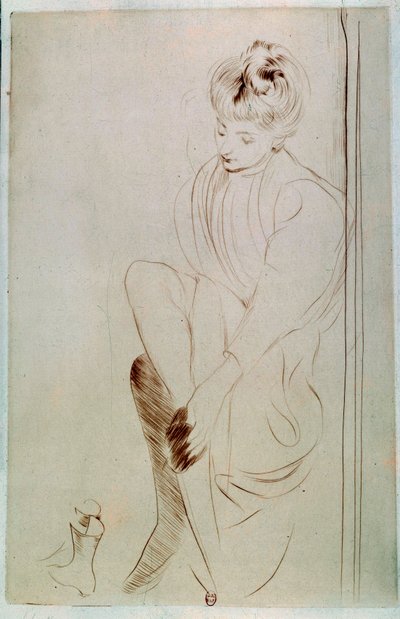 Young Woman Drawing a la sanguine av Paul Helleu (1859-1927) Paris fra det 20. århundre, B.N. av Paul Cesar Helleu