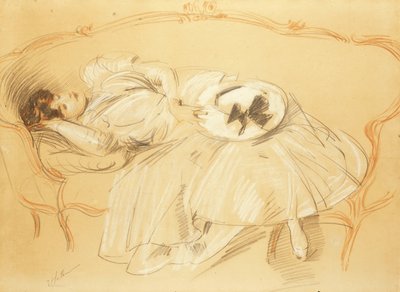 Ung kvinne på sofaen; Ung kvinne på Divan, av Paul Cesar Helleu
