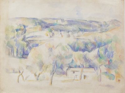 Hus og lund, ca. 1890 (blyant og akvarell på papir) av Paul Cézanne