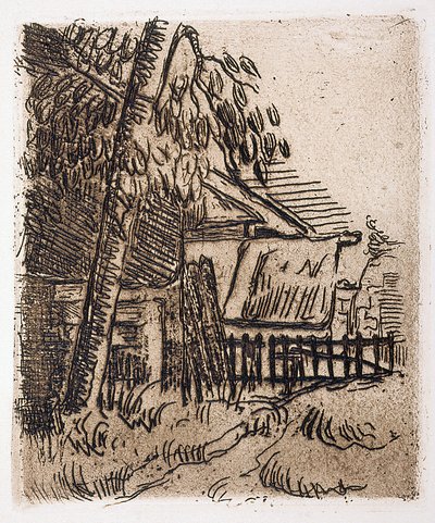 Landskap ved Auvers, gårdsinngang på Rue St. Remy (etsing) av Paul Cézanne