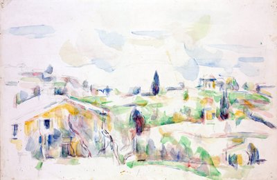 Landskap i Provence - Cezanne, Paul (1839-1906) - 1895-1900 - Akvarell på papir - 31,3x47,8 cm- Szepmuveszeti Muzeum, Budapest av Paul Cézanne