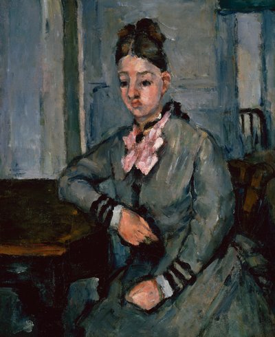 Madame Cezanne lener seg på et bord, ca. 1873 (olje på lerret) av Paul Cézanne