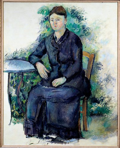 Portrett av Madame Cezanne i et hagemaleri av Paul Cezanne (1839-1906) 1800-tallets søn. 0,63x0,8 m Paris, Musee de l