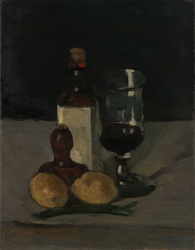 Stilleben med flaske, glass og sitroner av Paul Cézanne