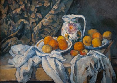 Stilleben med gardin av Paul Cézanne