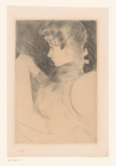Portrett av en ukjent lesende kvinne av Paul César Helleu (signed by artist)