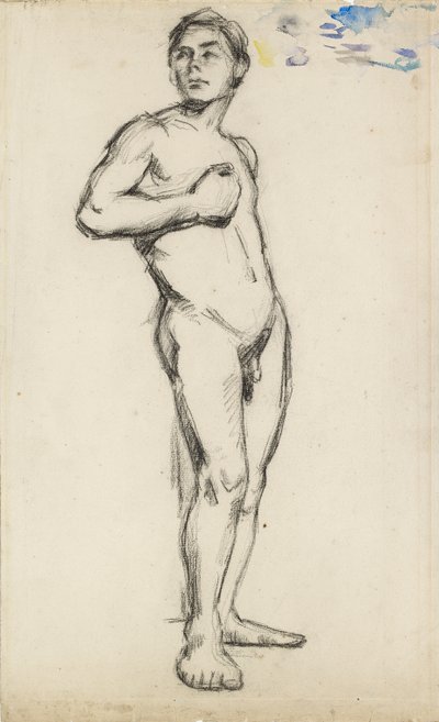Akademisk studie av en mannlig naken med høyre hånd knyttet over brystet, 1865 av Paul Cézanne
