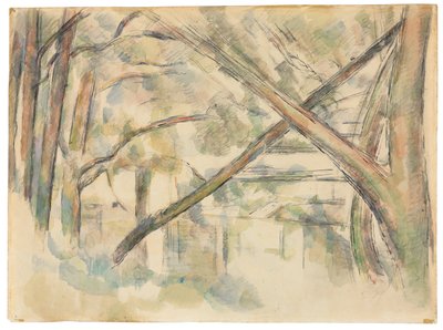 Krysse trær på vannkanten II; Kryssende trær ved vannkanten, II, ca. 1896 av Paul Cézanne