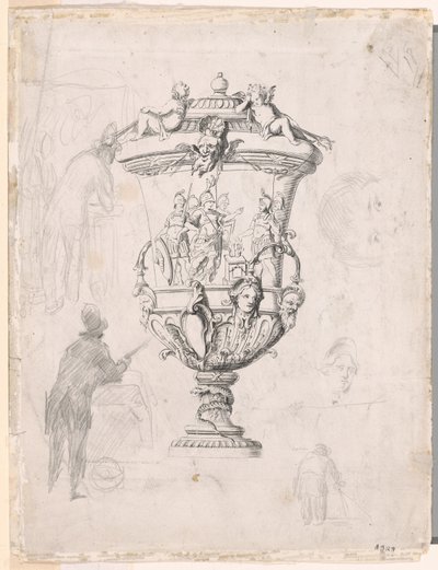 Figurstudier rundt en gravering av en dekorativ vase av Paul Cézanne