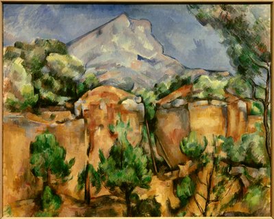 La montagne Sainte Victoire-maleri av Paul Cezanne (1839-1906) 1897 Søn. 0,54 x 0,81 m. Baltimore. Museum of Art - Mont Sainte-Victoire sett fra Bibemus-bruddet. Maleri av Paul Cezanne (1839-1906), ca. 1897. 0,54 x 0,81 m. Baltimore Museum of Art, B av Paul Cézanne