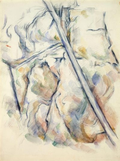 Furu og steiner nær hulene over Château-Noir av Paul Cézanne