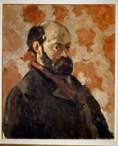Selvportrett mot rosa bakgrunn av Paul Cézanne