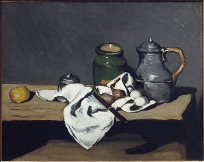 Stilleben med vannkoker - olje på lerret av Paul Cézanne