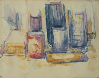 Kjøkkenbord: krukker og flasker av Paul Cézanne