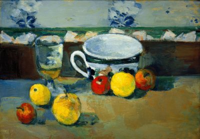 Beger, glass og frukt II av Paul Cézanne