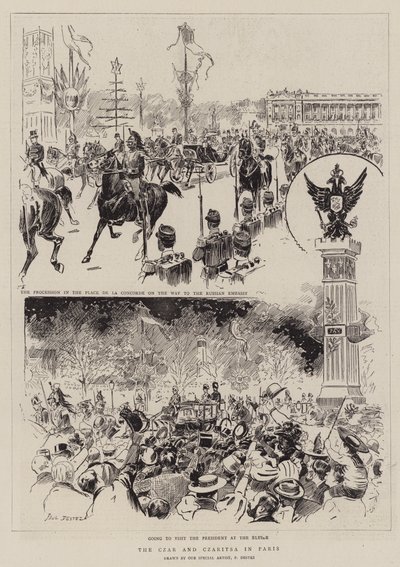 Tsaren og tsarinaen i Paris (gravering) av Paul Destez