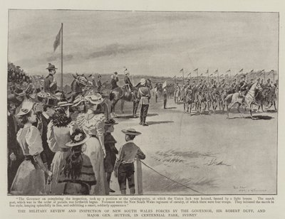 The Military Review and Inspection of New South Wales Forces av guvernøren, Sir Robert Duff, og generalmajor Hutton, i Centennial Park, Sydney av Paul Destez