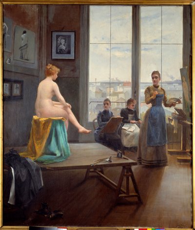 Unge jenter verksted En modell poserer for unge kvinnelige malere. Maleri av Paul Duthoit (gjort i 1858-?) 1896 Dim. 1,20 x 1,04 m Pau, kunstmuseum av Paul Duthoit