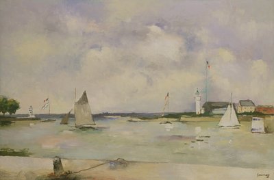 Inngang til havnen i Honfleur (panel) av Paul Elie Gernez