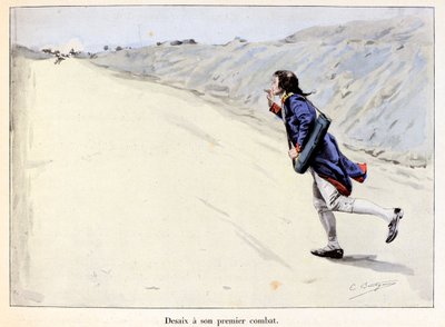 Desaix har sin første kamp: Charles Antoine Desaix de Veygoux (1768-1800) fanger en fange i Landau in der Pfalz (Tyskland) mens hæren trekker seg tilbake - illustrasjon av Emile Boutigny (1853-1929) I "Hoche-Marceau-Desaix" av Theodore Cahu (1854-1928) - P av Paul Émile Boutigny