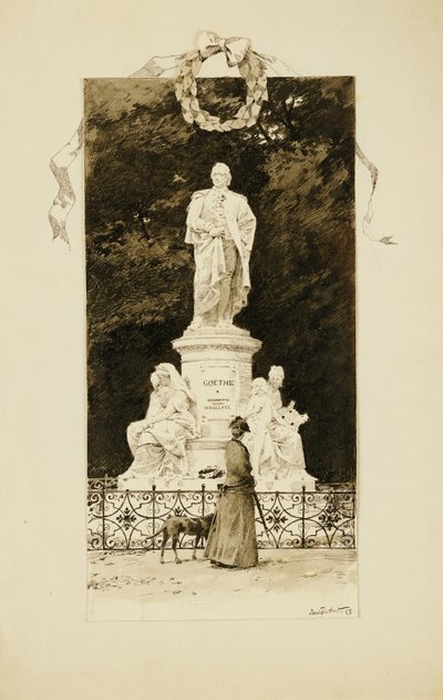 En elegant dame ved statuen av Goethe, 1888 av Paul Fischer