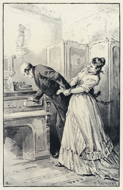 Illustrasjon for Anna Karenina: Karenina tar konas brev i besittelse (litho) av Paul Frenzeny
