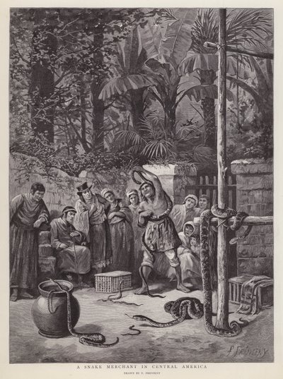 Slangehandler i Mellom-Amerika (litho) av Paul Frenzeny