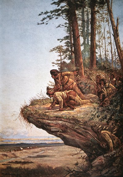 Watching the Wagons (farge litho) av Paul Frenzeny
