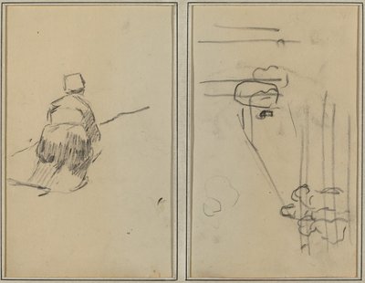 En bretonsk kvinne går; Skisse med trapp [verso] av Paul Gauguin