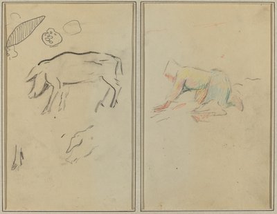 En gris; Bretonsk bonde som kneler [verso] av Paul Gauguin