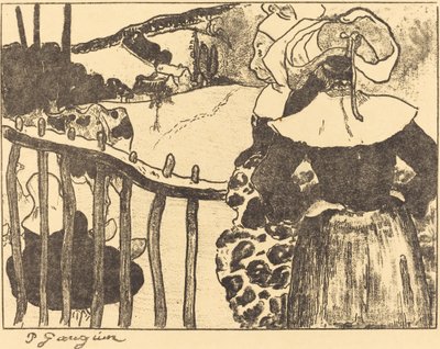 Bretonske kvinner ved siden av et gjerde av Paul Gauguin