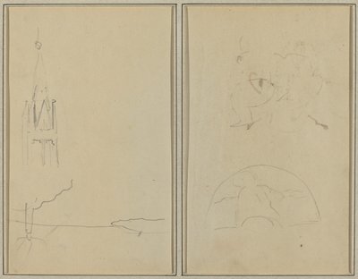 Kirketårnet; En skisse av en vifte [recto] av Paul Gauguin