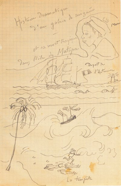 Tegning fra et album med tegninger produsert for den unge Jacques Bousquet, Pont-Aven eller Le Pouldu, 1889-90 av Paul Gauguin