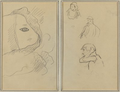 Øye og del av ansiktet; En bretonsk kvinne og to menn [recto] av Paul Gauguin