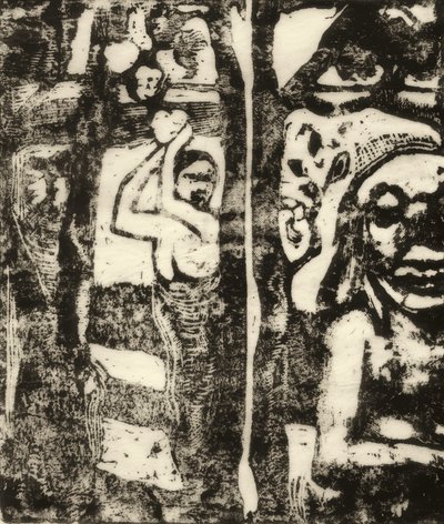 Kvinne plukker frukt og Oviri av Paul Gauguin