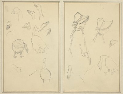 gjess; Jenter i Bonnets, Geese [recto] av Paul Gauguin
