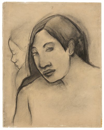 Leder av tahitiske kvinner, frontale og profilerte synspunkter av Paul Gauguin