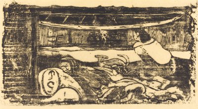 Interiør i en Hut Interieur de case, i eller etter 1895. av Paul Gauguin