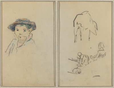 Lille Breton Boy; En gris og en vaskekone [recto] av Paul Gauguin